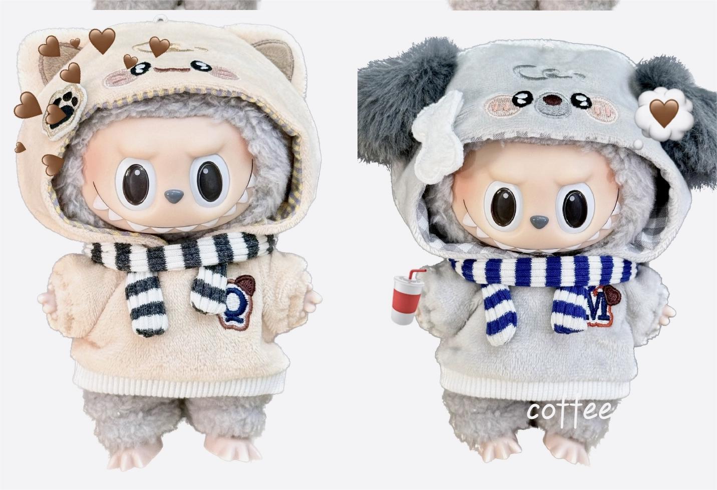 15 cm Cotton Doll Clothes Labubu Clothes Hooded Scarf Two-Piece Set