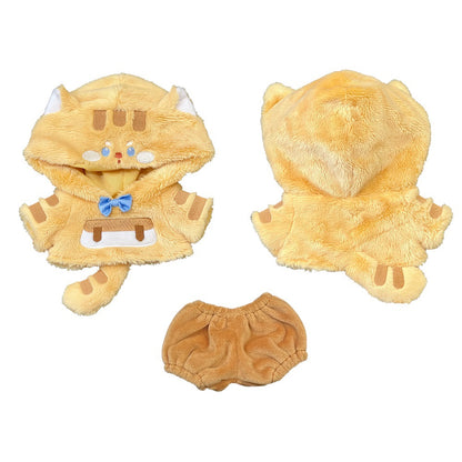 15 cm/20 cm Cotton Doll Clothes Orange Tabby Cat Suit Two-Piece Hooded Sweater Pants In Stock