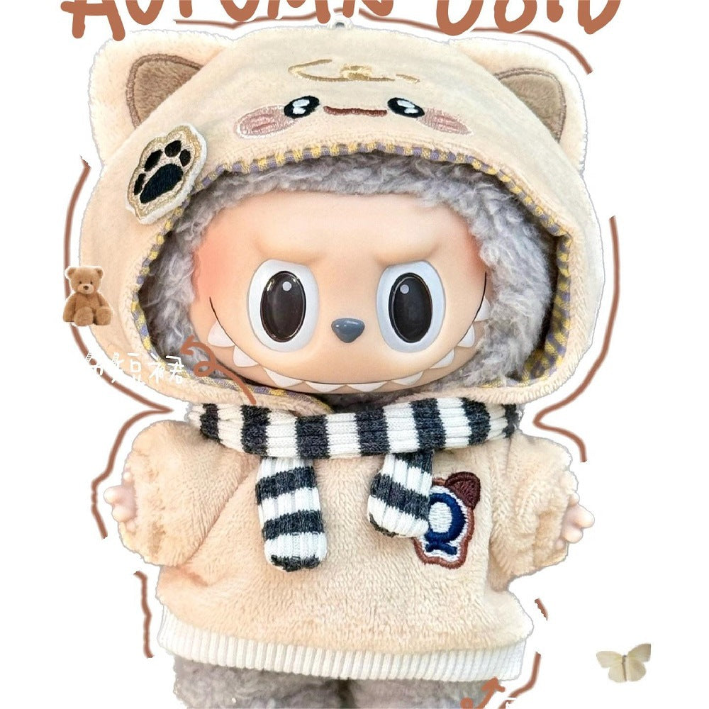 15 cm Cotton Doll Clothes Labubu Clothes Hooded Scarf Two-Piece Set