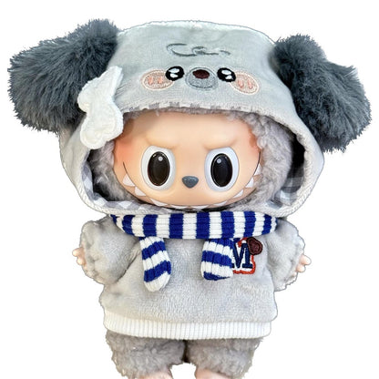 15 cm Cotton Doll Clothes Labubu Clothes Hooded Scarf Two-Piece Set