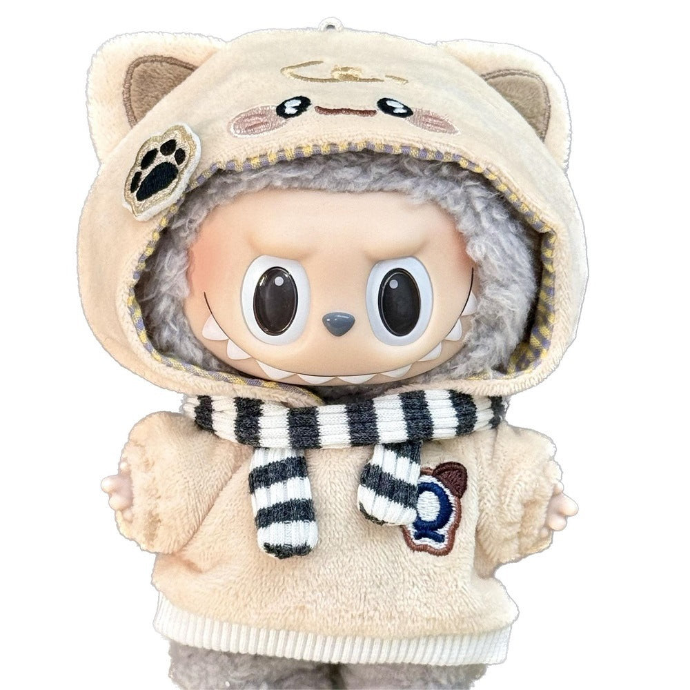 15 cm Cotton Doll Clothes Labubu Clothes Hooded Scarf Two-Piece Set